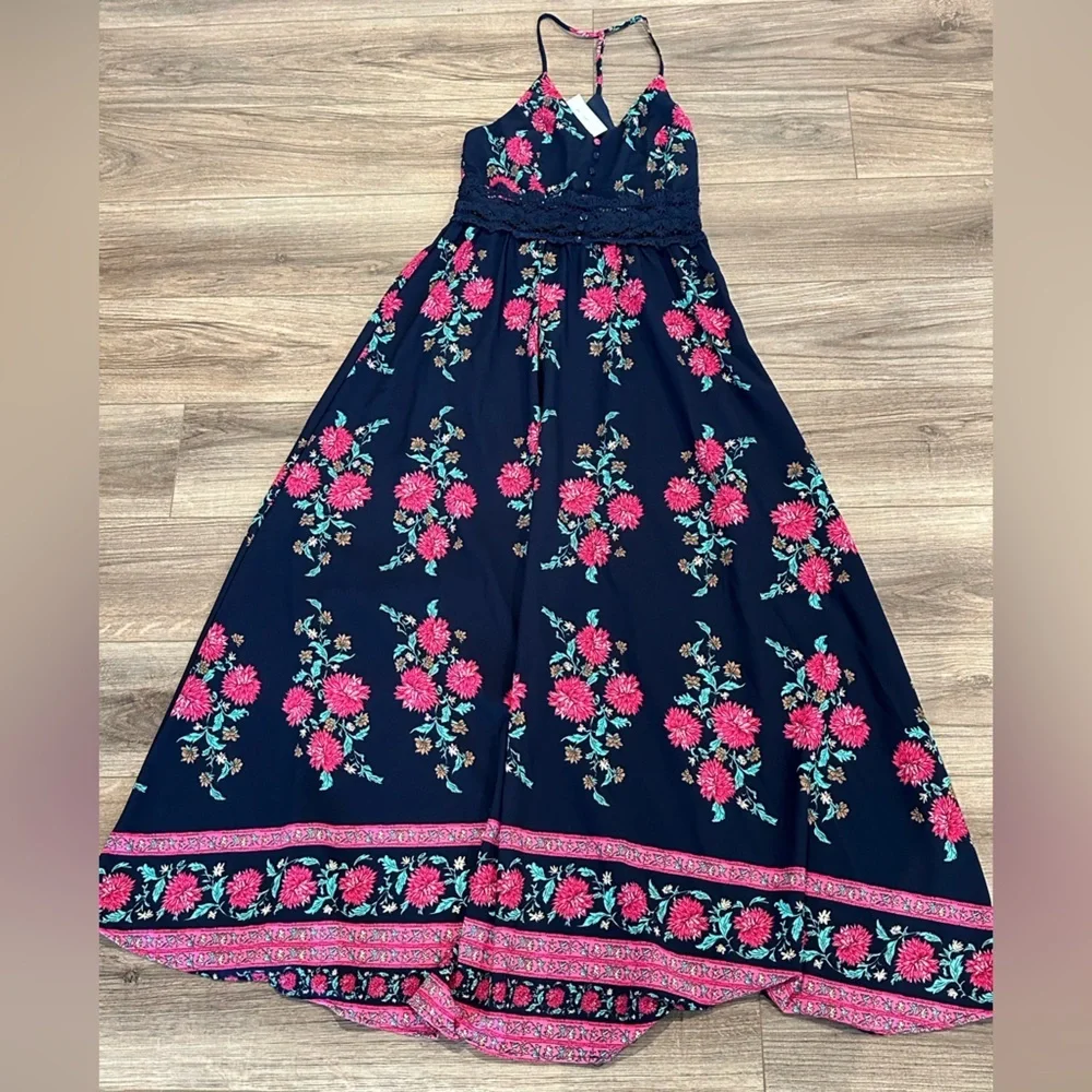 NWT! Pink Lily Boutique Blue Floral Maxi Dress Size Medium - Picture 3 of 12